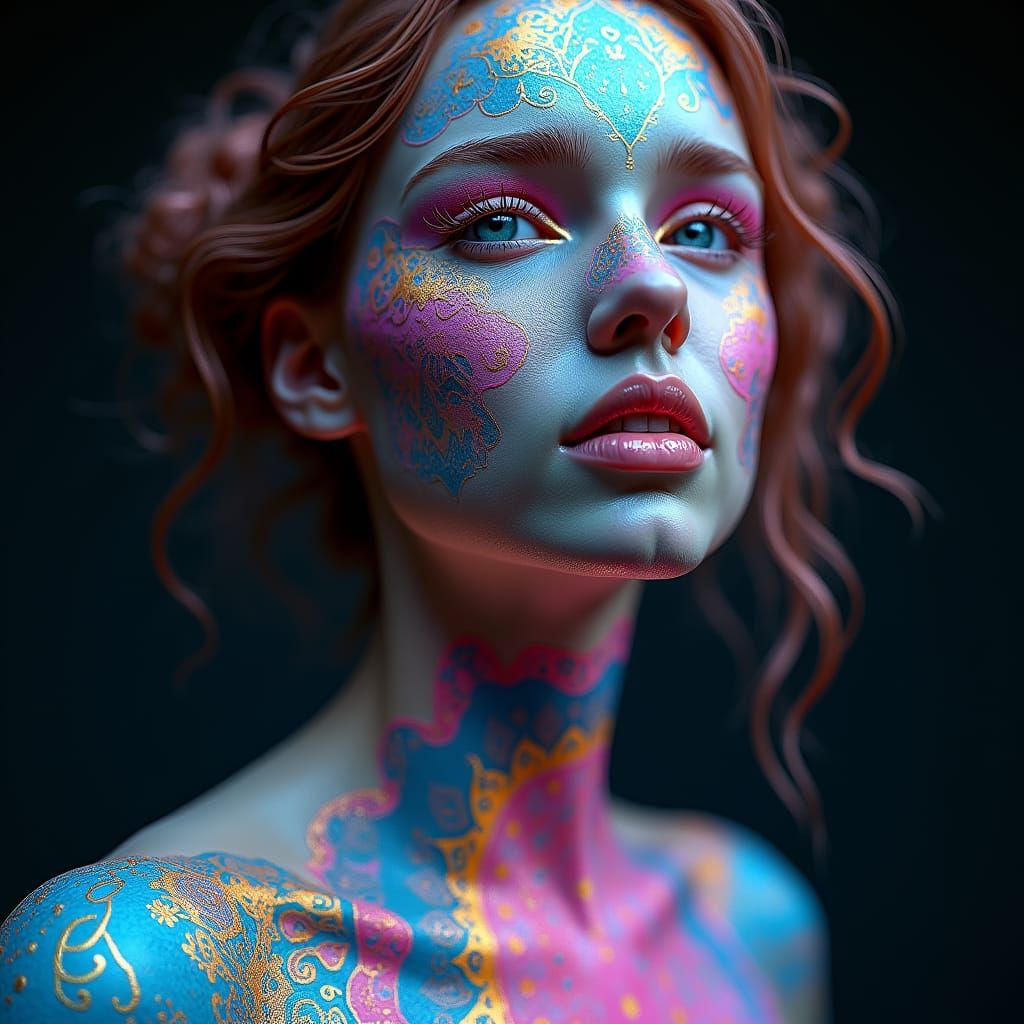 Woman Adorned with Vibrant Mandala Patterns