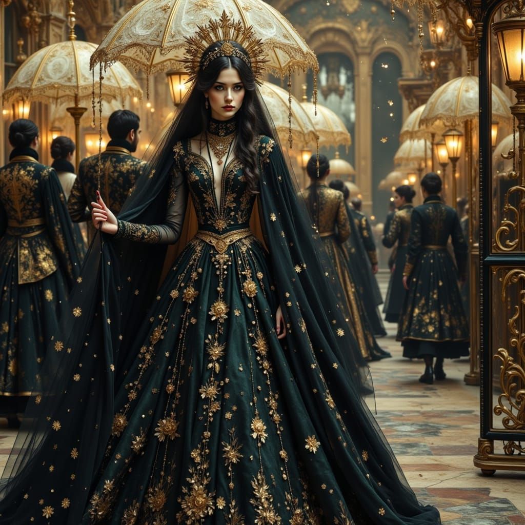 High Widow's Procession in Art Nouveau Style