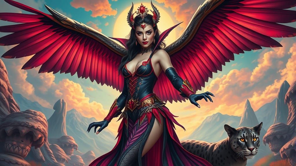 Vampire Woman Cosplay with Eagle Wings in 8K