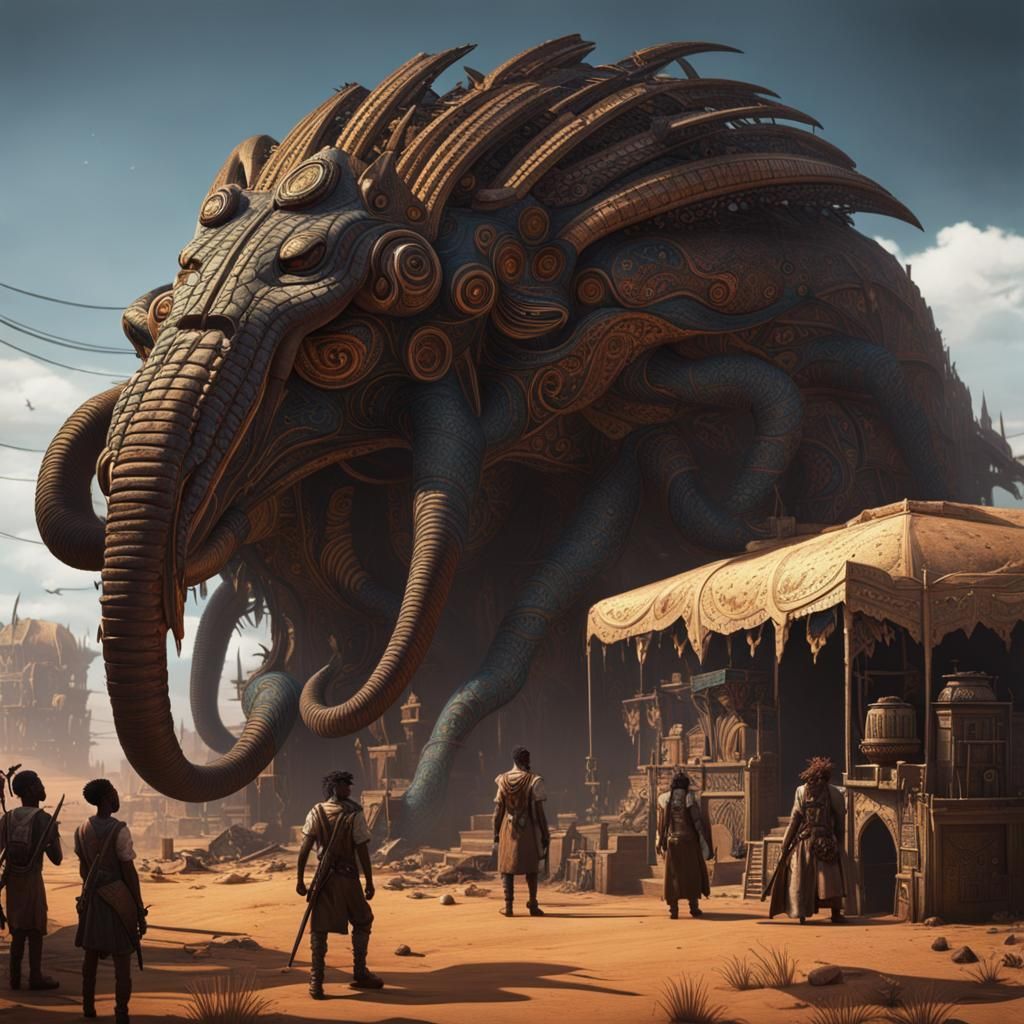 Afropunk Lovecraftian Monster in Dystopian World