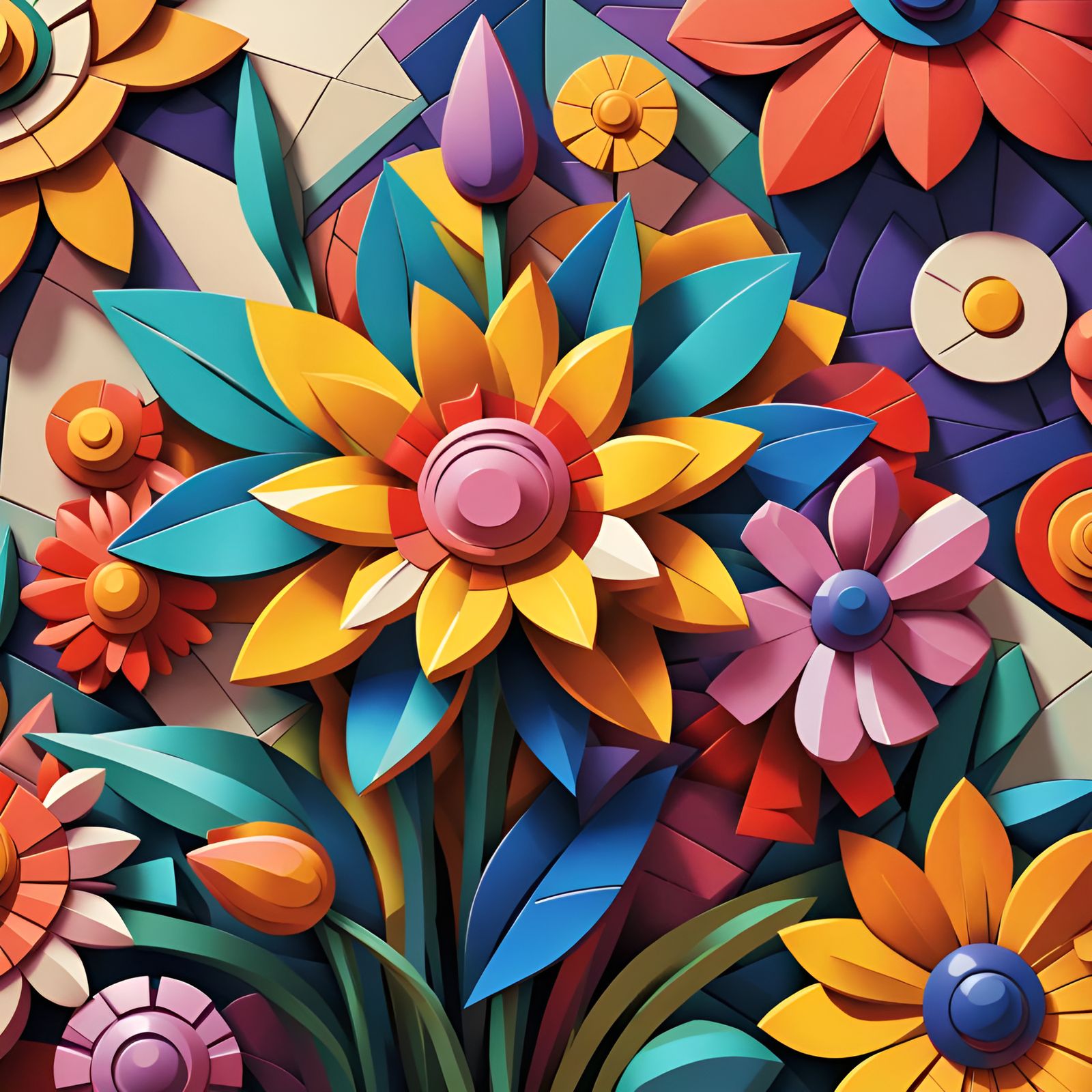 Vibrant 3D Flowers in Impasto Pop Art Style