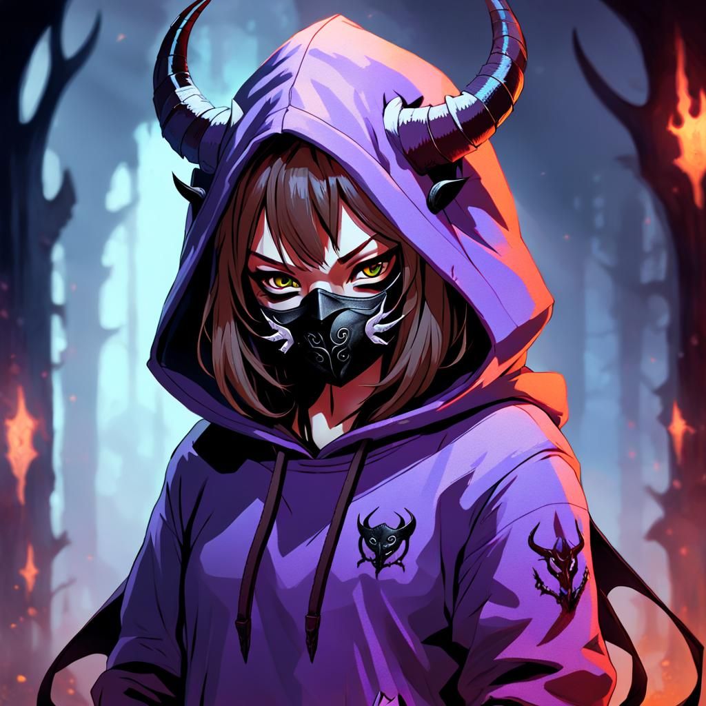 Dark Fantasy Devil with Mask in Neon Lights