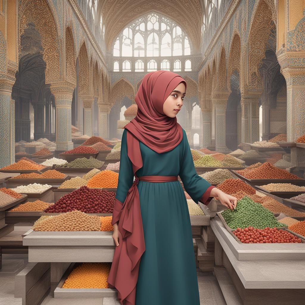 Beautiful Malay Woman in Hijab in Mysterious Forest