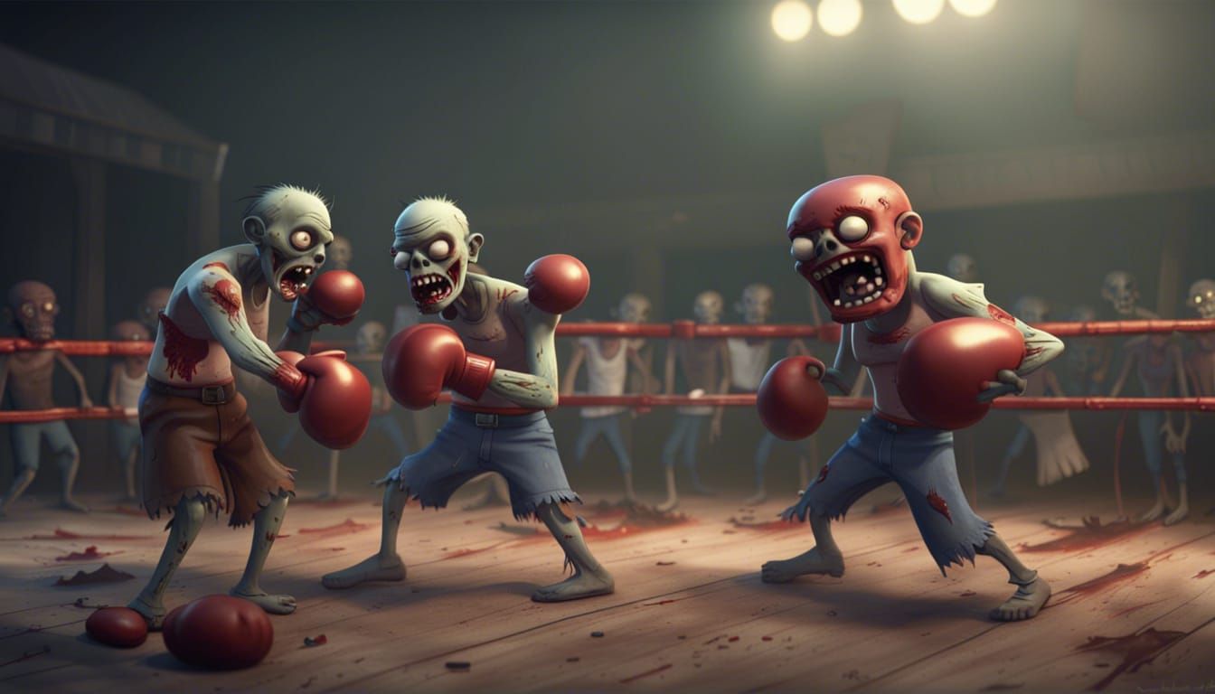Cartoon Zombies Boxing in Matte Painting Style