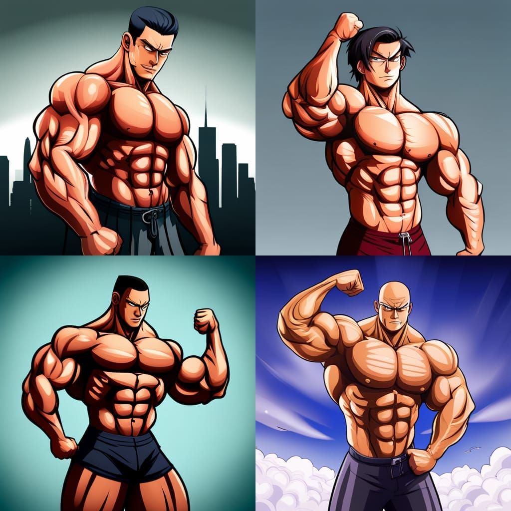 Muscular Bodybuilder Biceps Flex in Anime Style