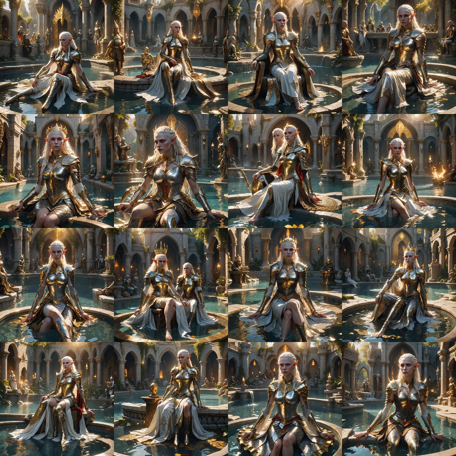 Albino Elf Queen in Radiant Pool: Fantasy Art