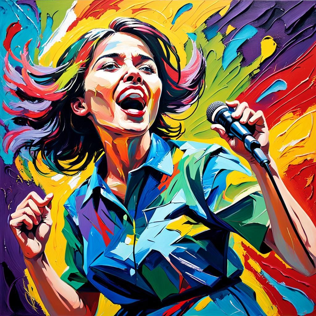 Neo-Expressionist Painting of Singer on Stage