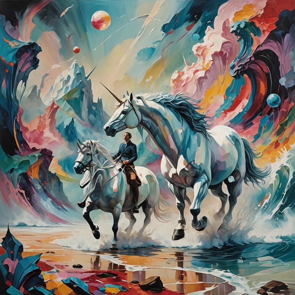 Surreal Lion, Whale, and Unicorn Fantasy