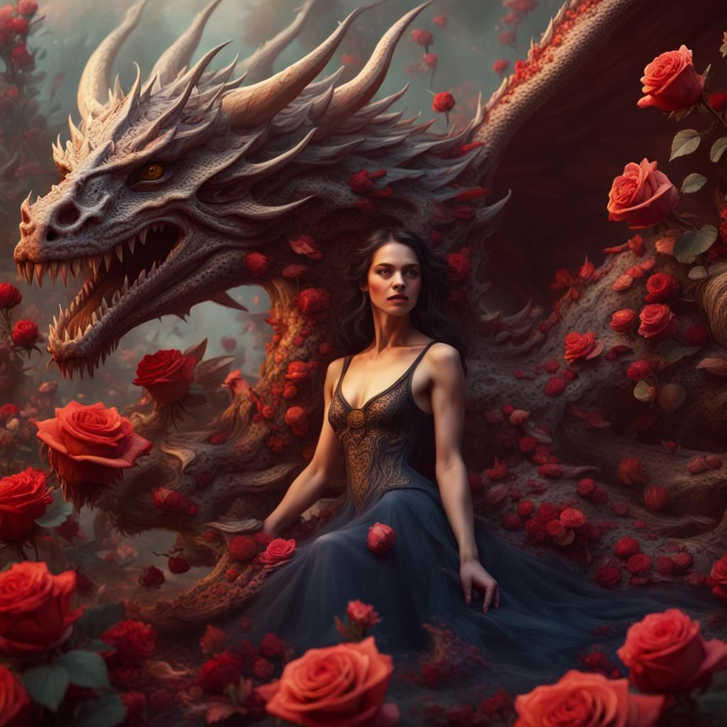 Woman Riding Dragon in Vivid Colors