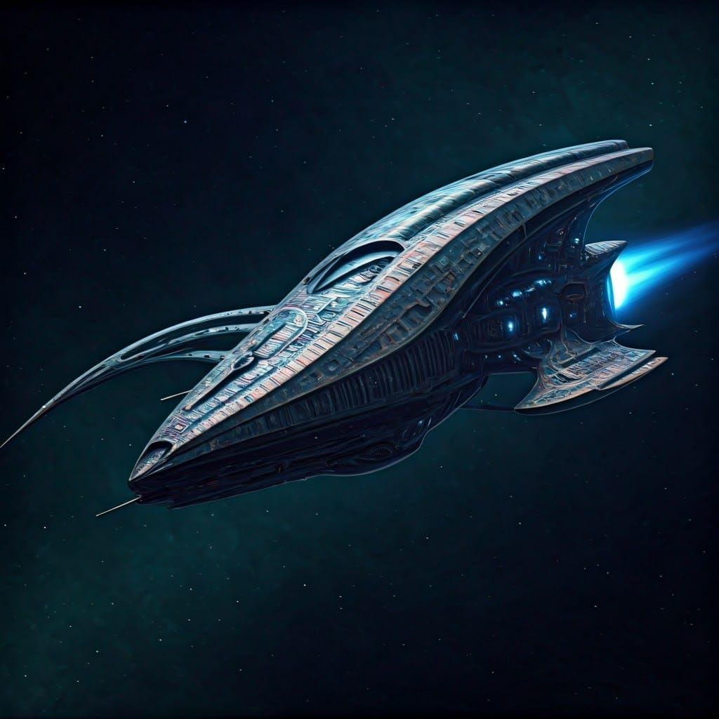 Bioluminescent Techno-Organic Starship in Deep Space