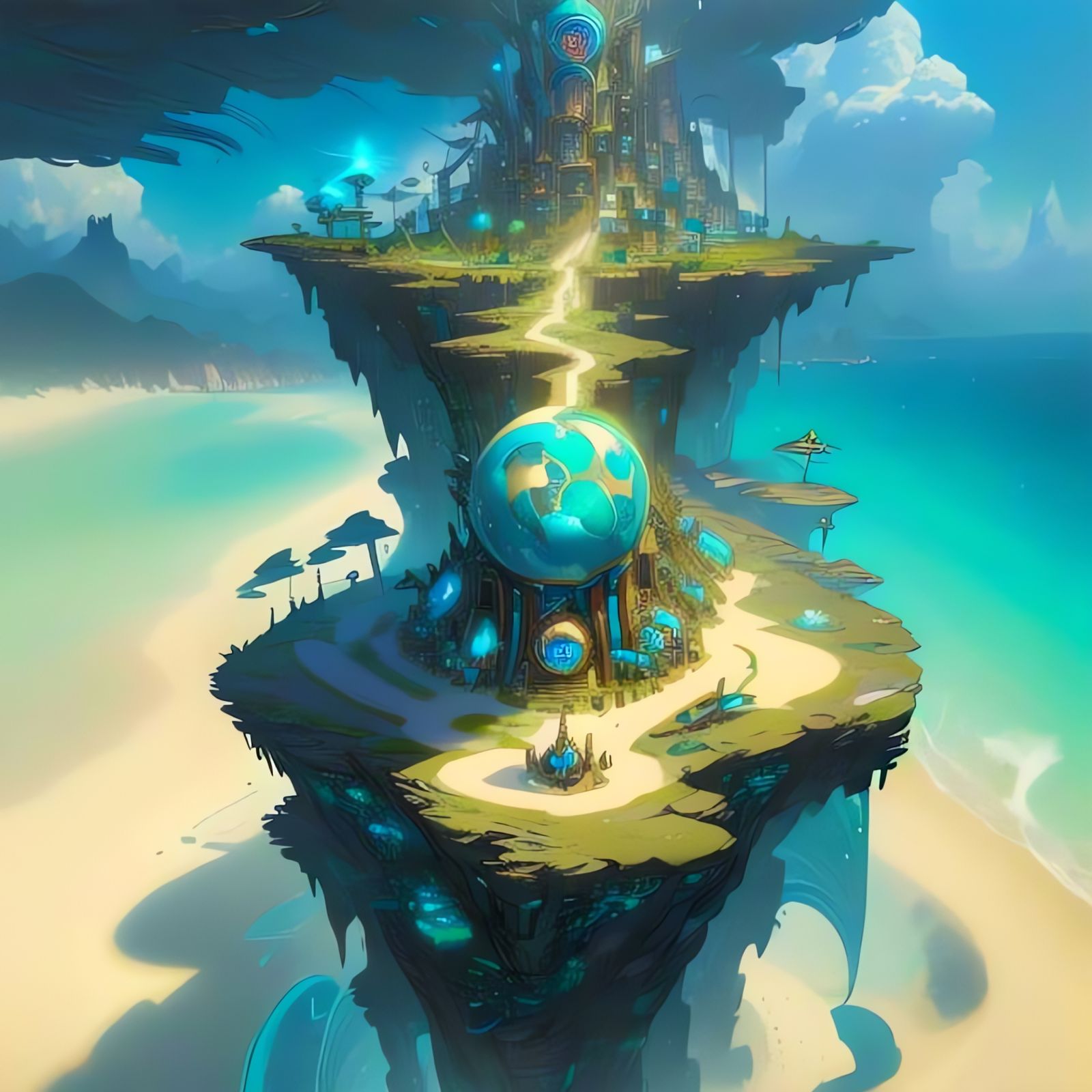 Futuristic Mexican Beach City in Hyperrealistic Anime Style