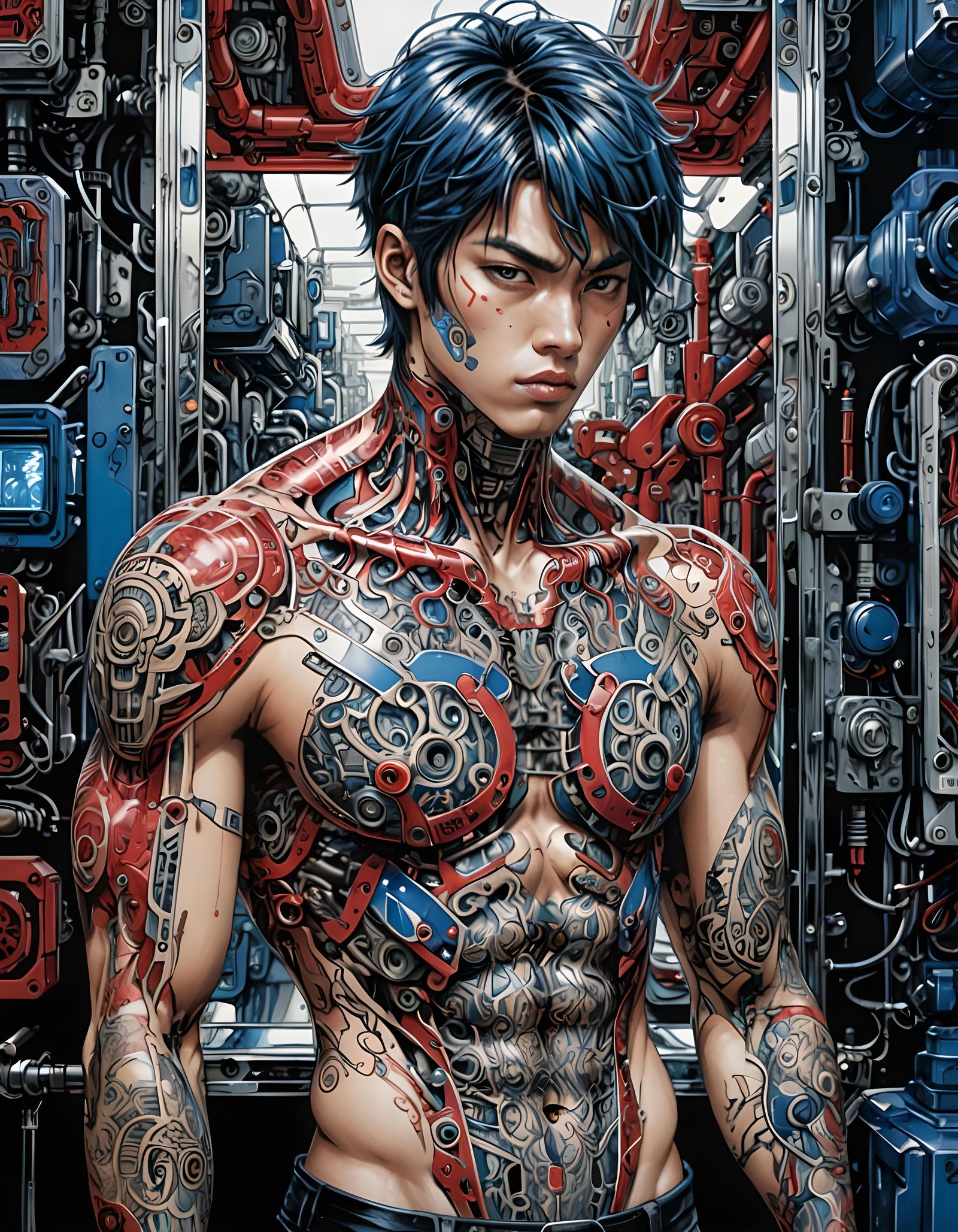 Cyberpunk Thai Man with Cybernetic Tattoos