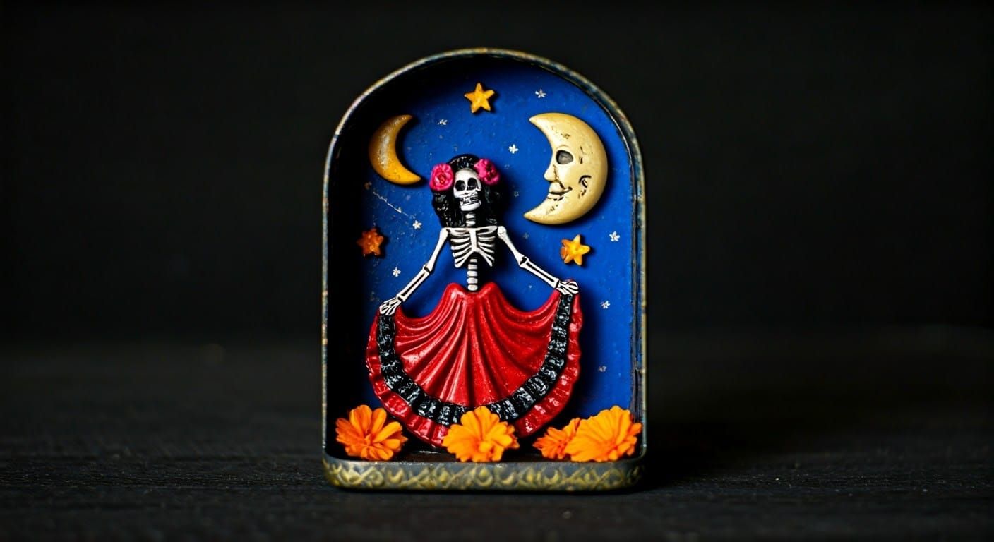 Day of the Dead Tin Nicho with La Catarina