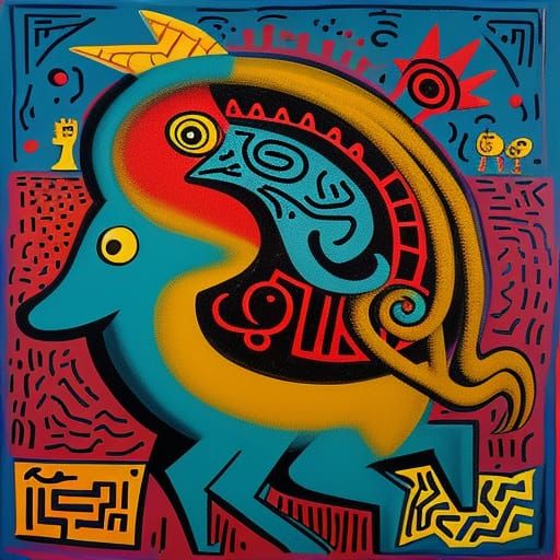 Vibrant Street Art Creature in Whimsical Surrealist Style