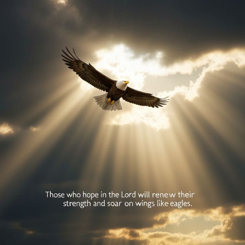 Eagle Soaring Through Sky with Sun Rays