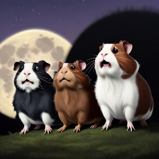 Guinea pigs howling at the full moon with fangs