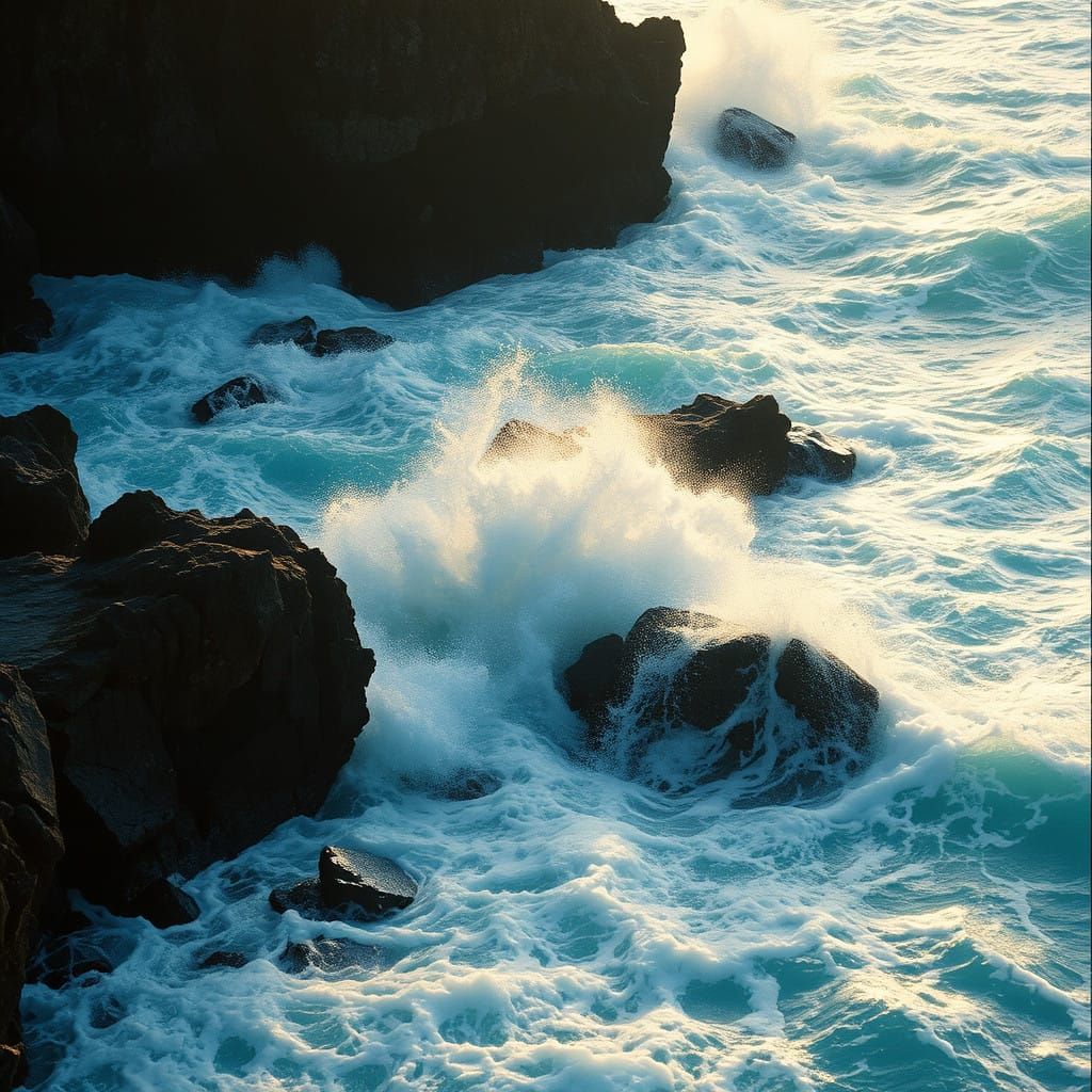 Turquoise Waves in Moody Film-Noir Style