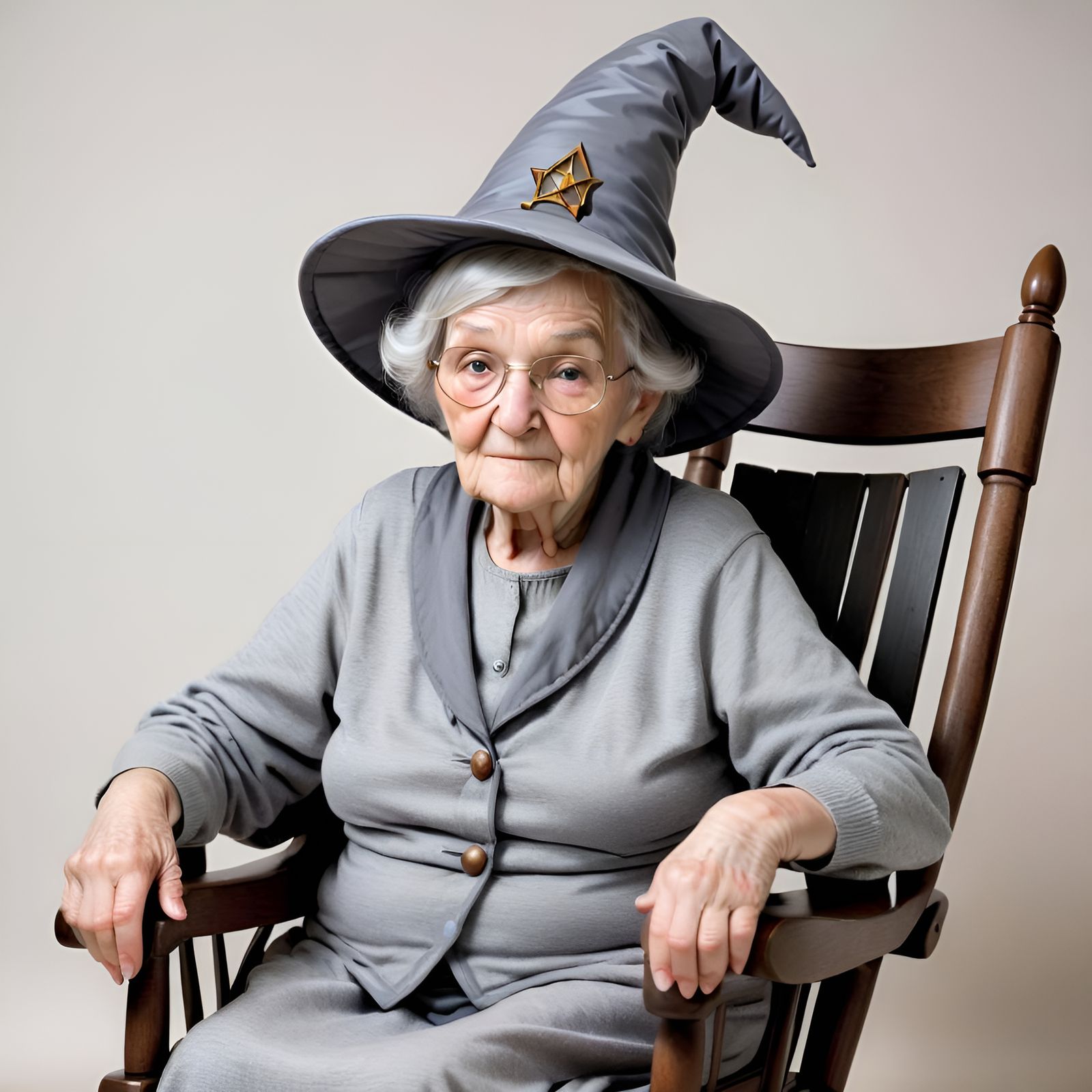 Grandmother in Wizard Hat in Rocking Chair