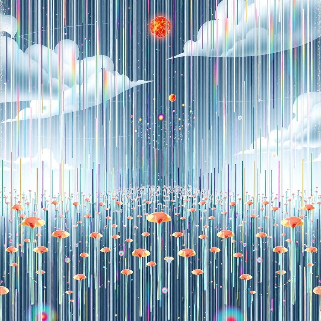 Surreal Iridescent Fungus Landscape in Dreamy Alien World