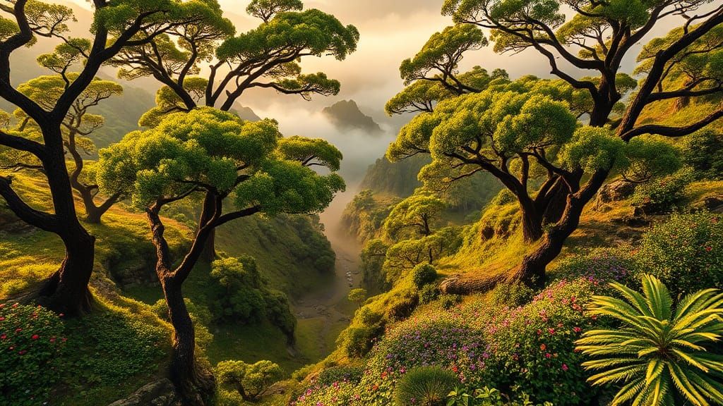 Birds-Eye View of Serene Mountain Valley Oasis in HDR