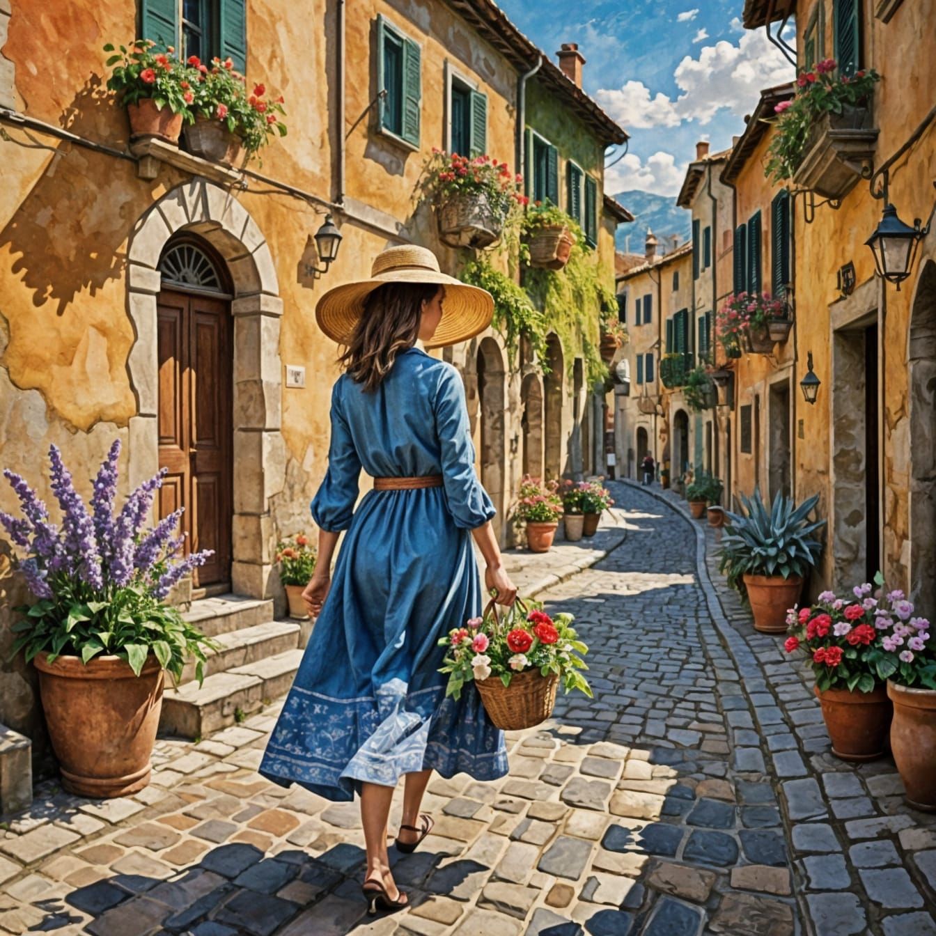 Elegant Italian Street Scene in Impressionist Style