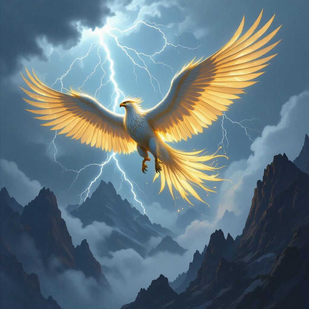 Griffin Soaring Through Stormy Sky in Sci-Fi Style