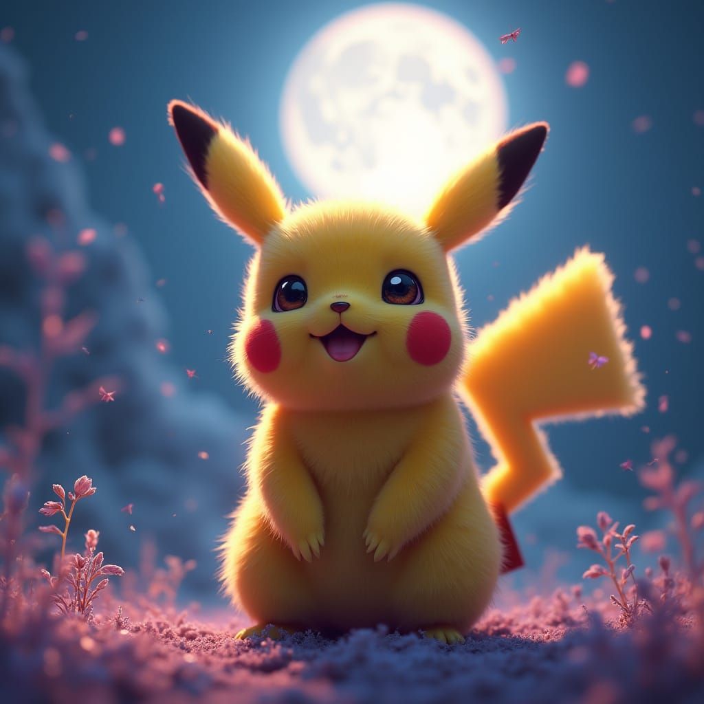 Surreal CGI Portrait of Pikachu Under Lunar Glow