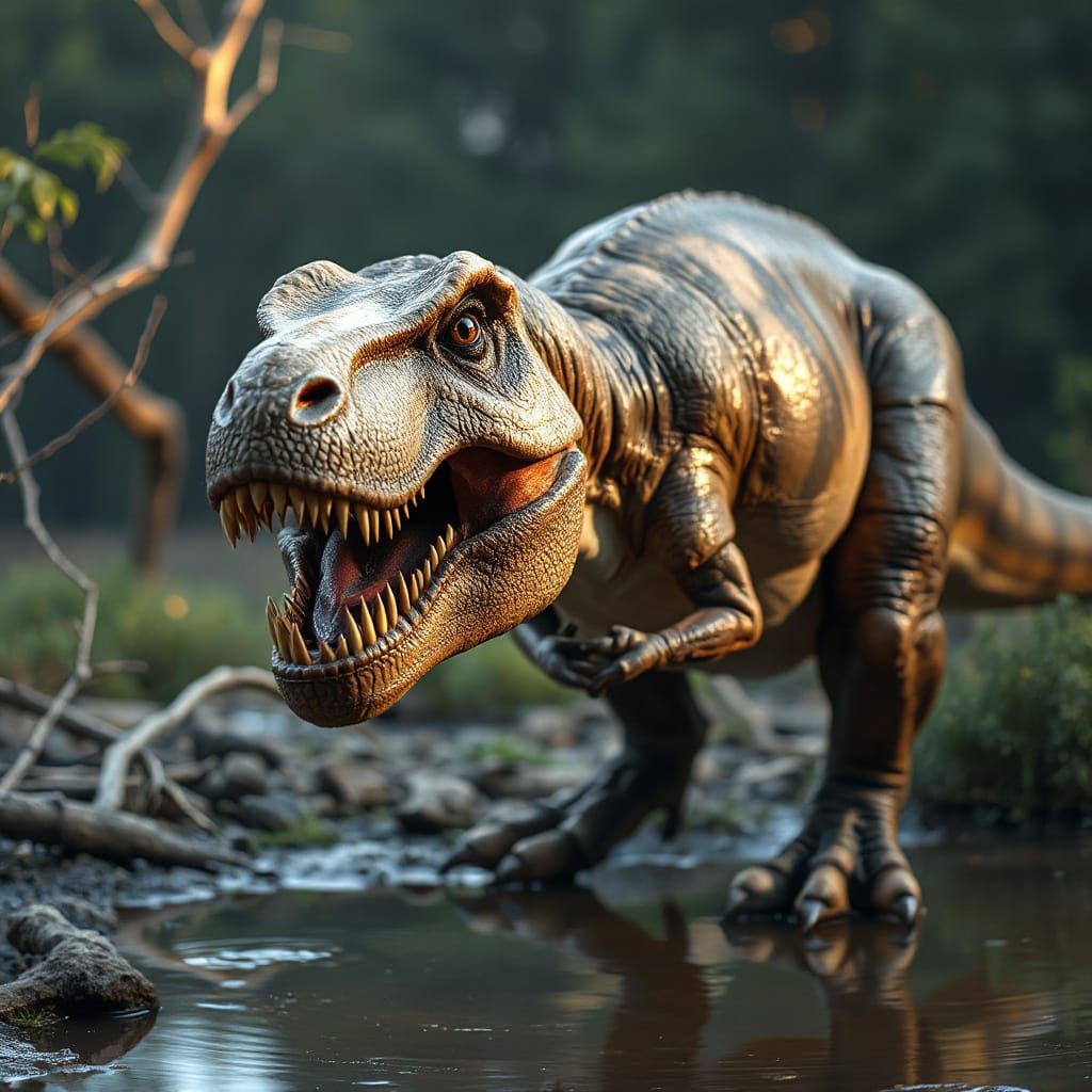 Scientifically Accurate Prehistoric T. Rex Portrait in Eerie...