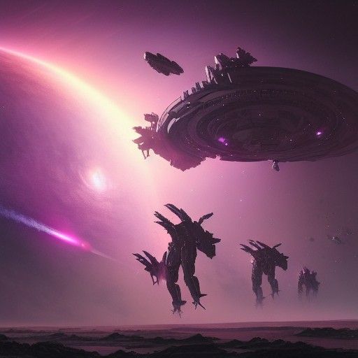 Epic Interplanetary Mech Battle in Cosmic Astral Art