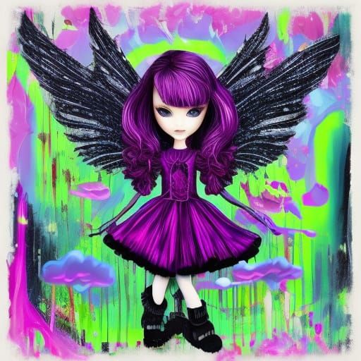 Gothic Horror Chibi Angel in Vibrant Droste Effect