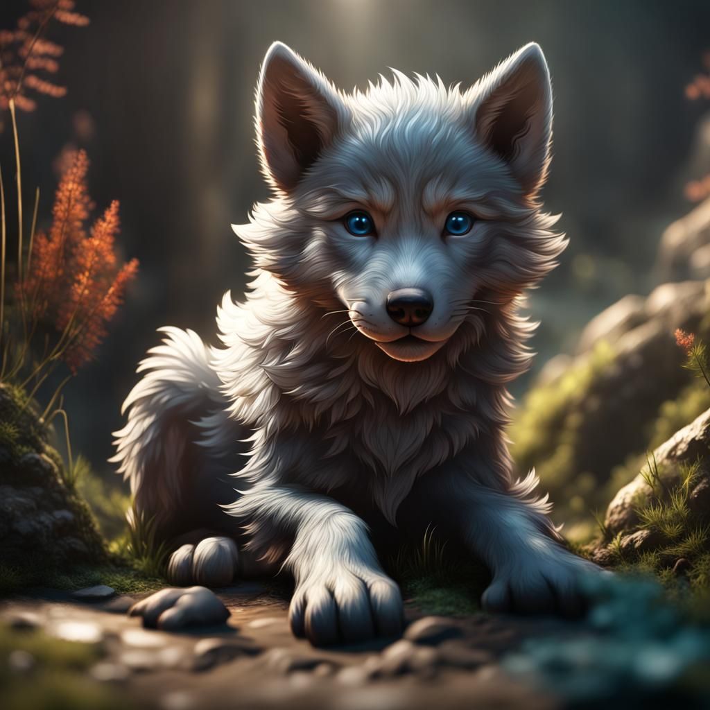 Cute Wolf Cub in Detailed Matte Painting
