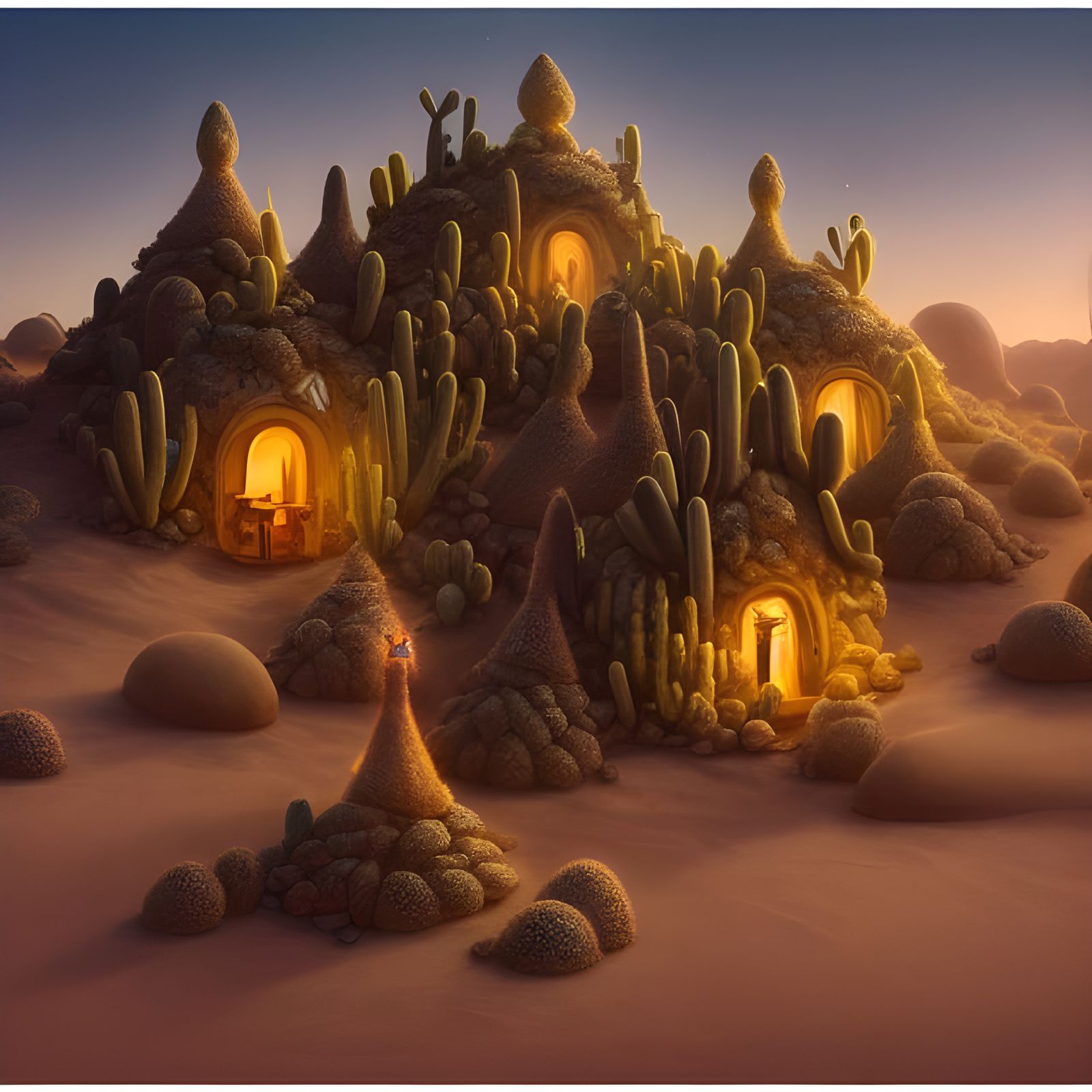 Desert Gnome Home at Night in Digital Art