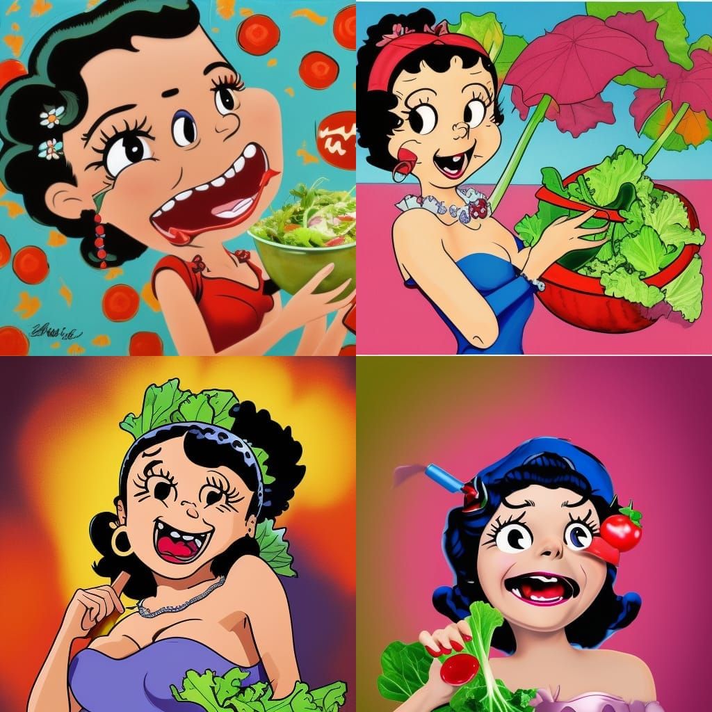 Betty Boop Laughing and Eating Salad
