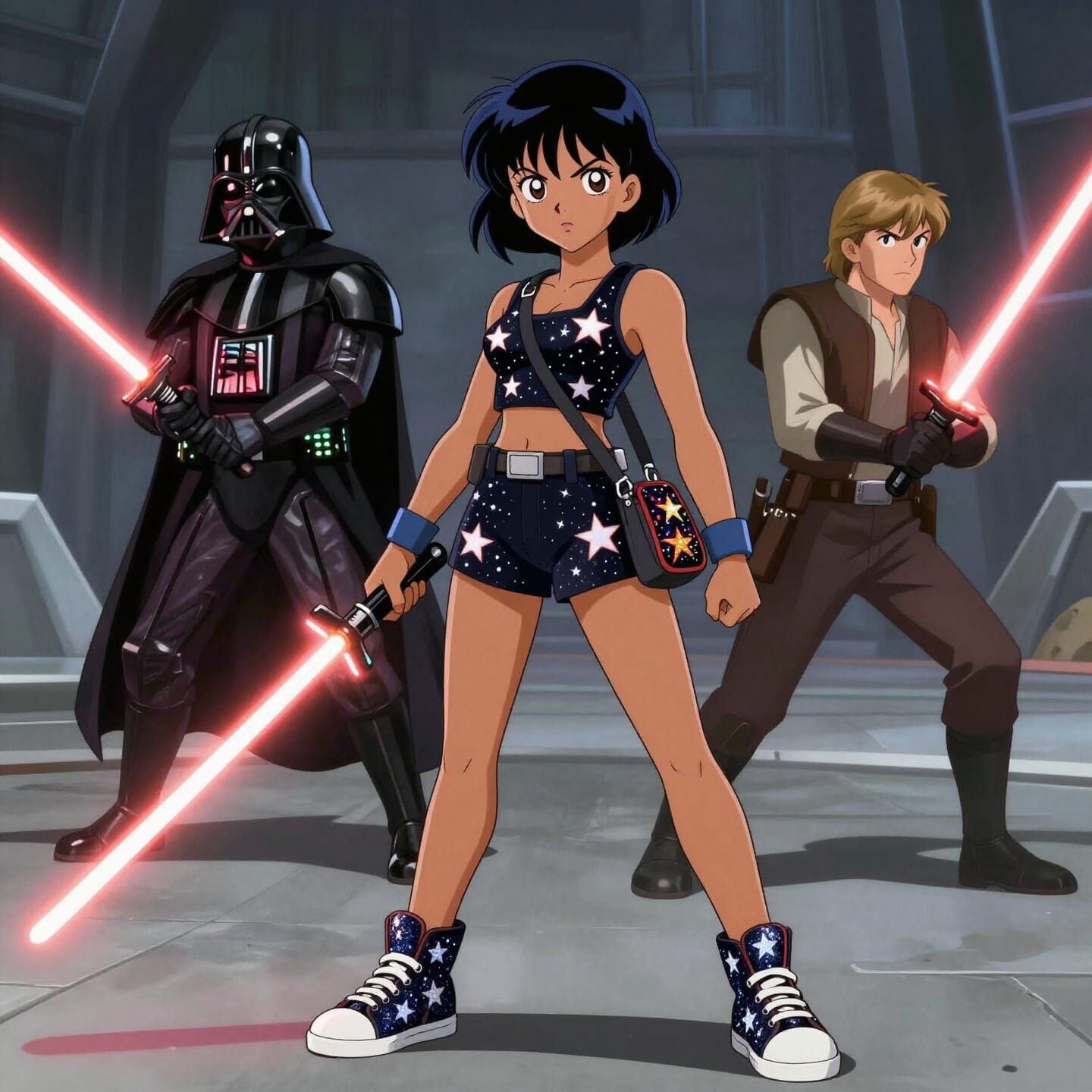 Anime Woman With Star Wars Outfit and Lazer Sword