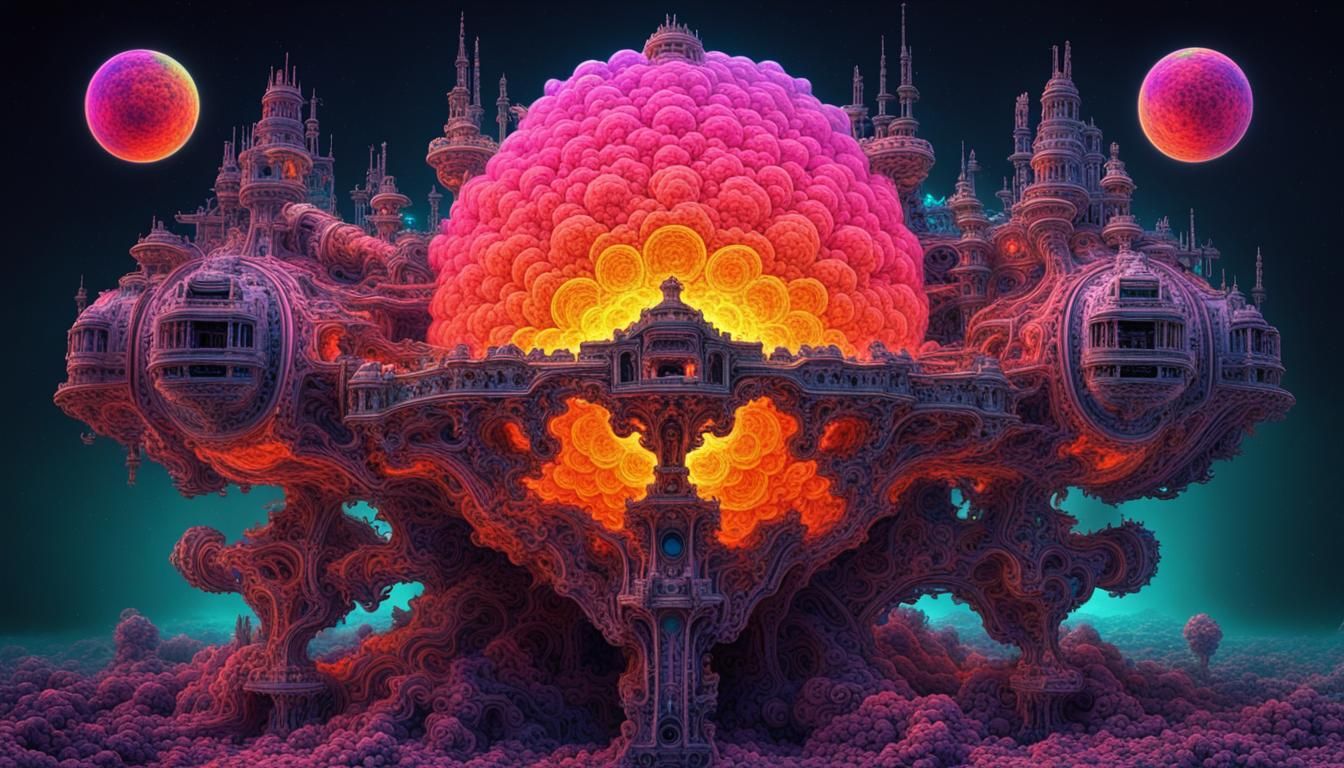 Epic Sci-Fi Fractal Art with Fluorescent Colors