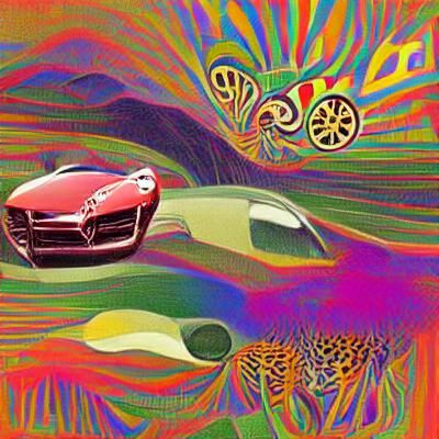 Psychedelic Sports Car in Abstract Style