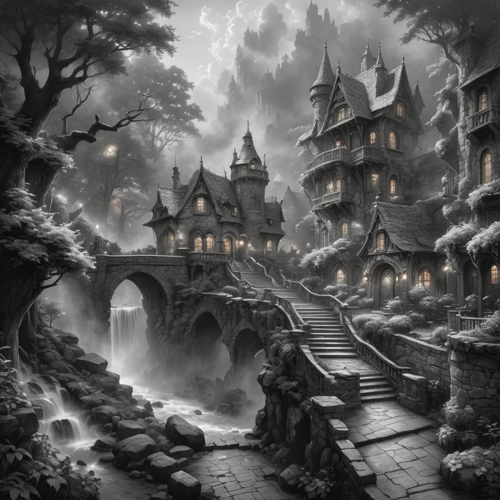 Ethereal Fantasy Charcoal Drawing with Mist