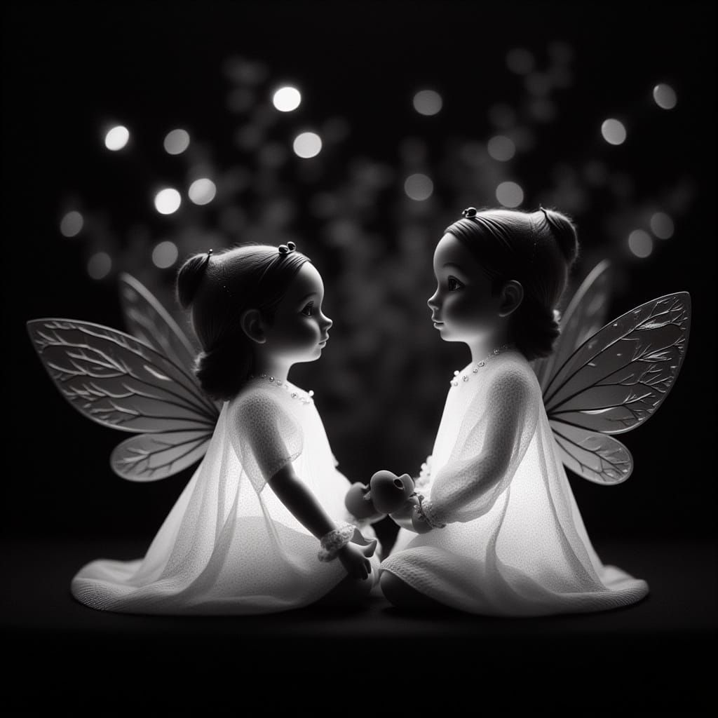 Monochrome Christmas Elves with Bokeh Lights