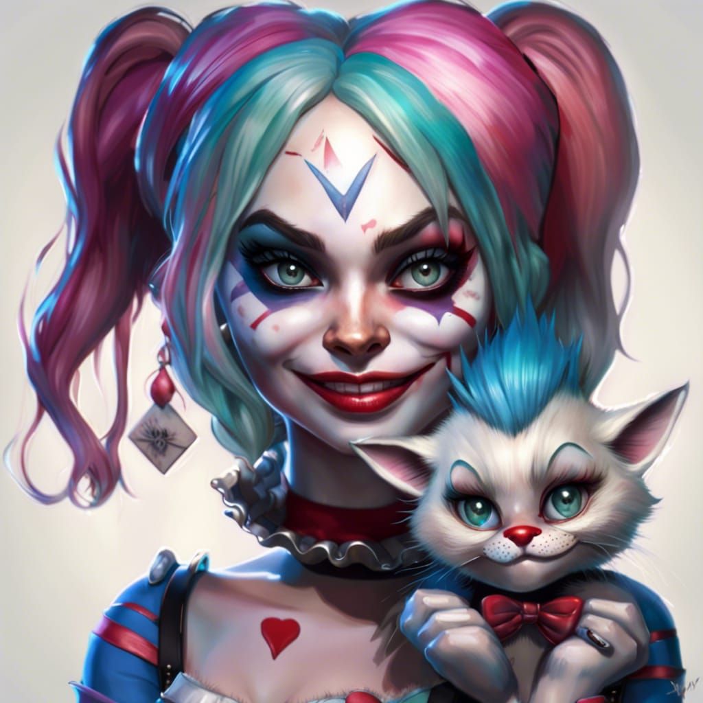 Harley Quinn in Wonderland with Cheshire Cat