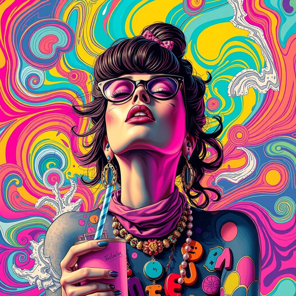 Psychedelic Woman Fueled by Sugar and Caffeine in Digital Ar...