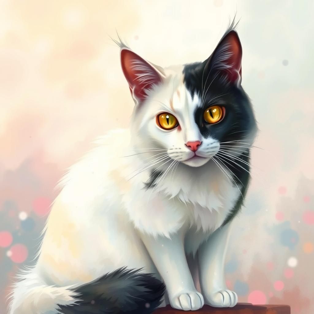 Bi-Colored Cat in Dreamy Watercolor Style