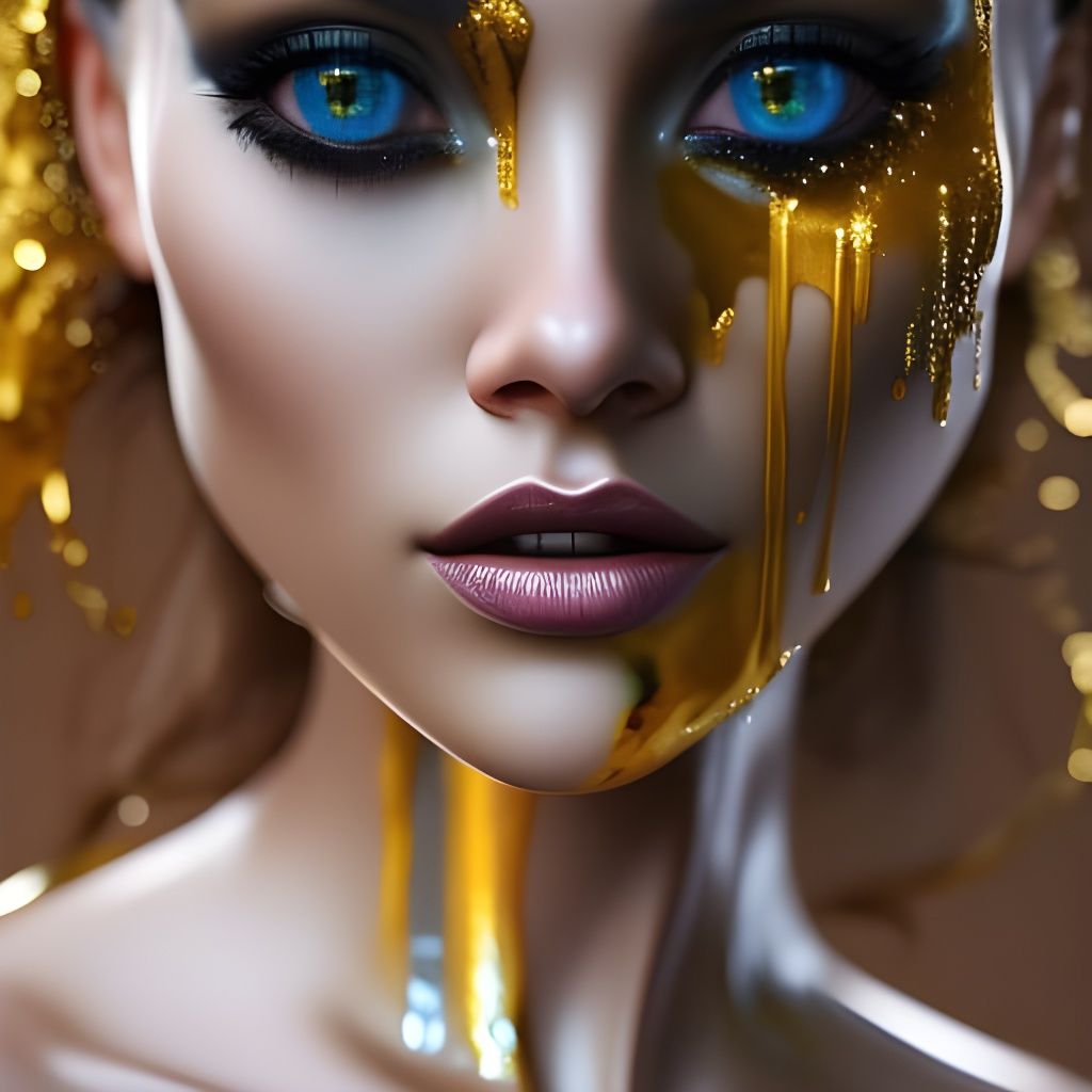 Golden Horror: Hyperrealistic Portrait of a Girl