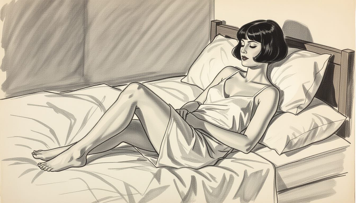 Monochromatic Charcoal Sketch of Woman in Repose