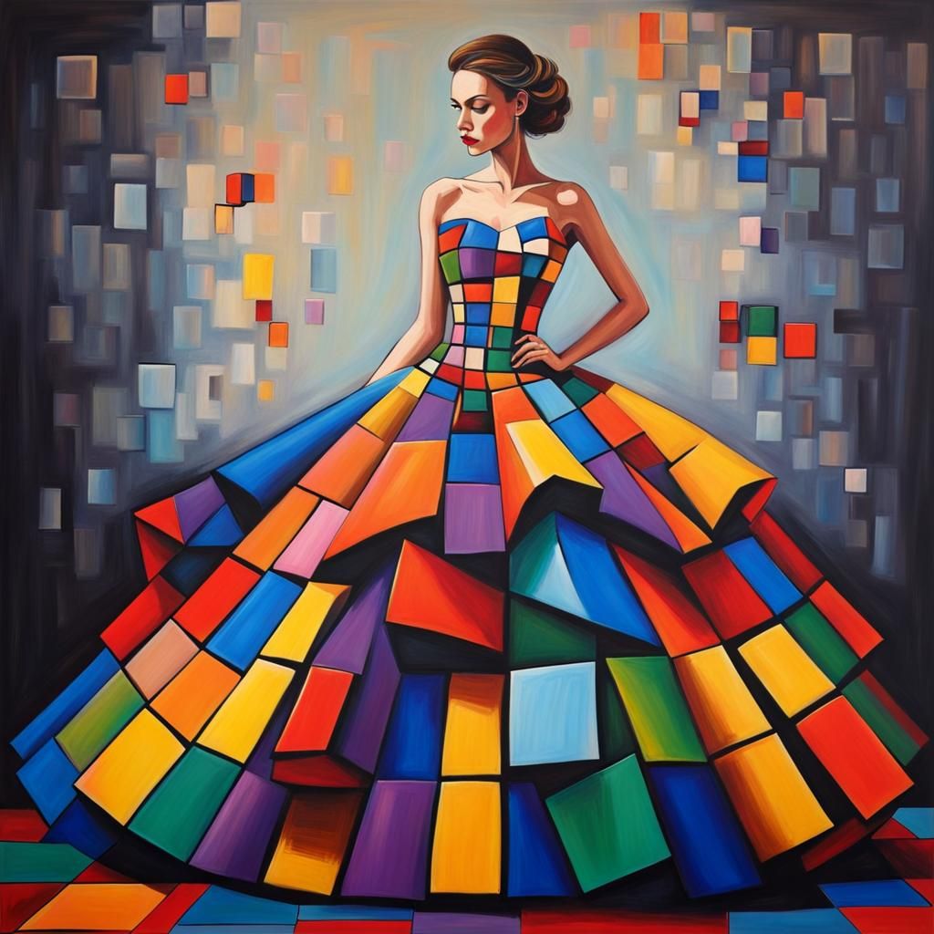 Lady in Rubik's Cube Ballgown: Abstract Art