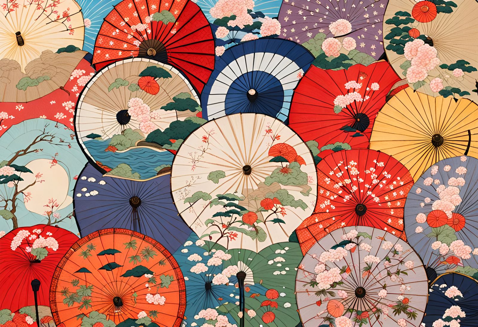 Ukiyo-e Parasols Mosaic in Traditional Style