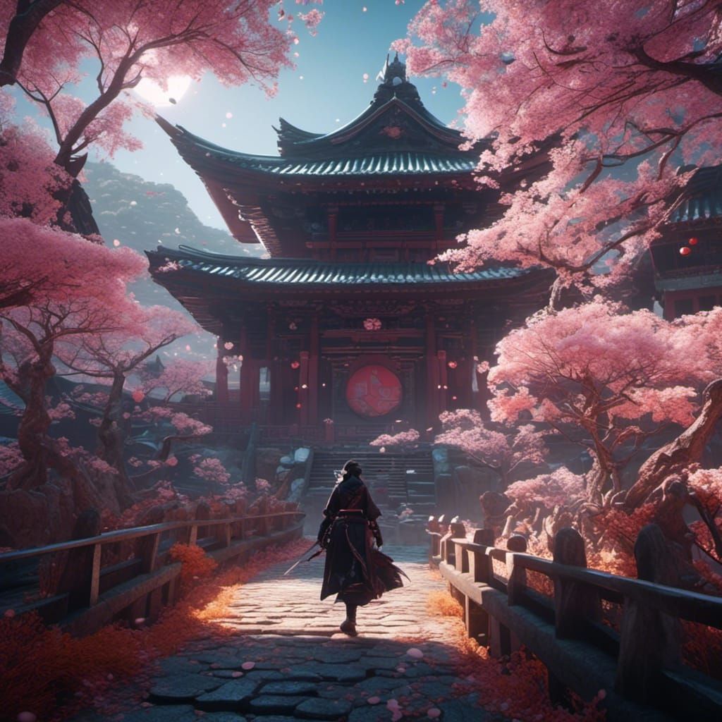 Sakura Dark Ninja in Detailed Matte Painting Style
