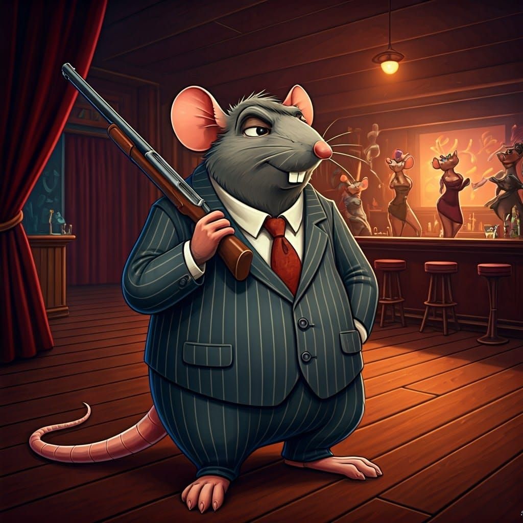 Rat in Pin-Striped Suit, 1920's Speakeasy Scene