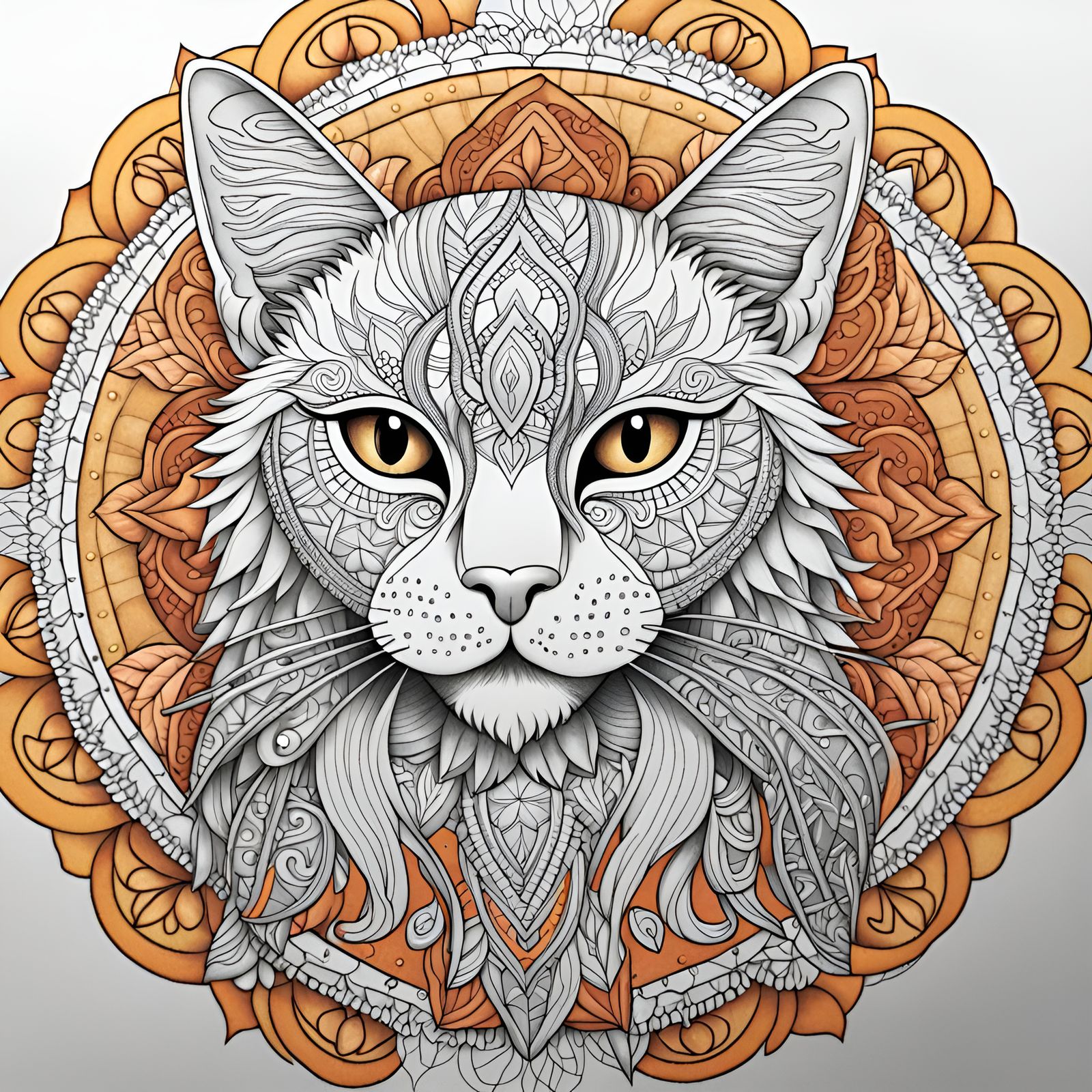 Mandala Cat Coloring Page for Adults