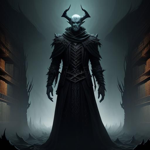 Eldritch Abomination Weaving Dark Magic in Mystical Library