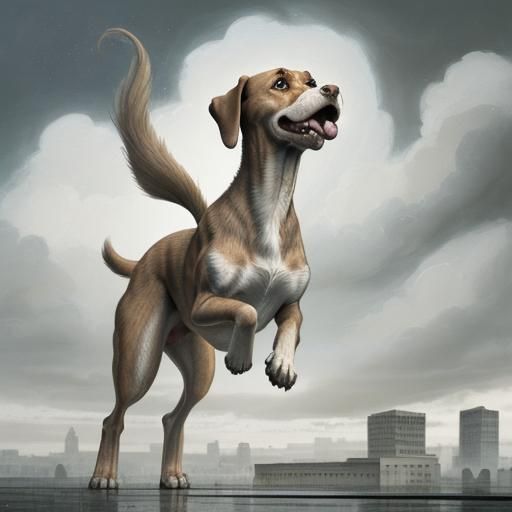 Architectural Illustration of a Hound in Overwhelming Skies